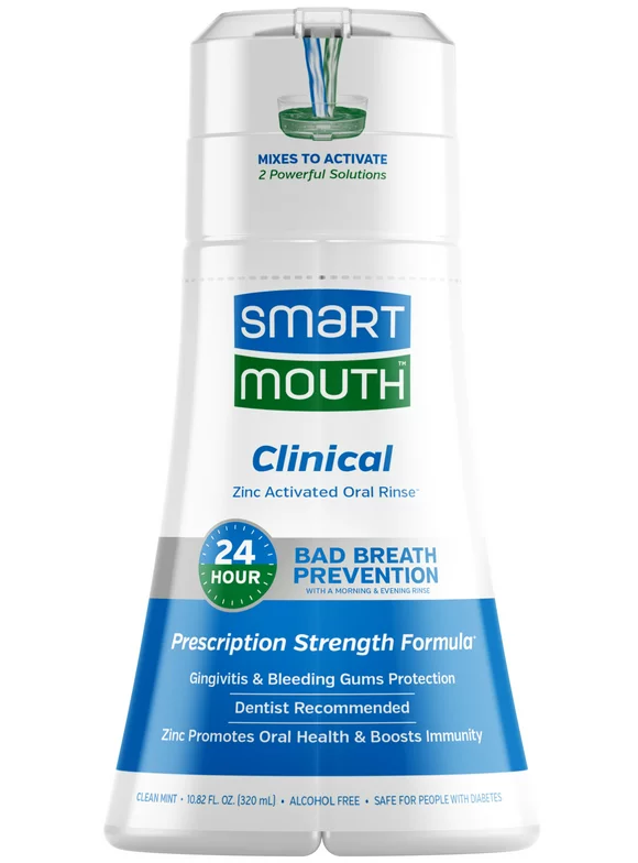 SmartMouth Activated Dual-Solution Oral Breath Rinse Mouthwash Clinical DDS, Clean Mint, 10.82 fl oz, Adult