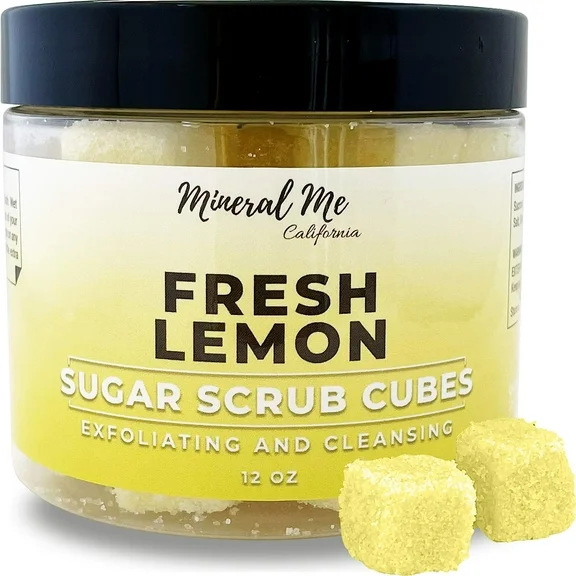 Mineral Me Fresh Lemon Sugar Scrub Cubes w/Mango & Shea Butter- Natural & Organic for All Skin Types