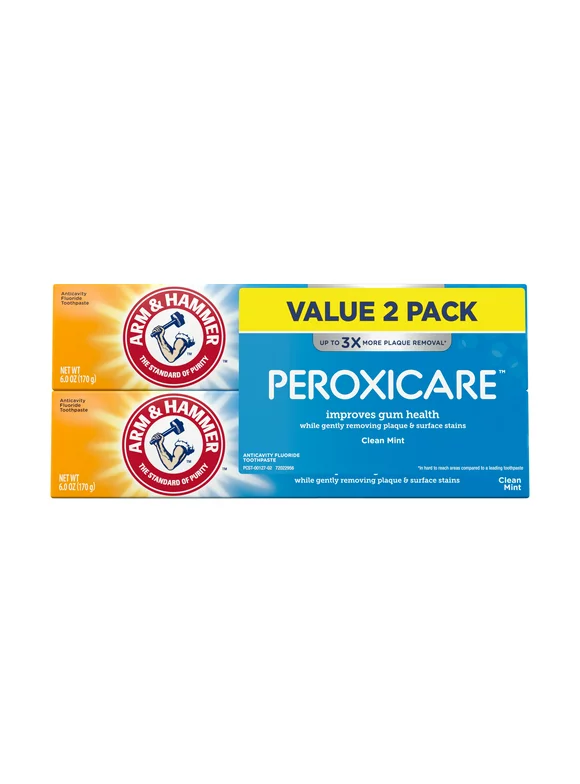 ARM & HAMMER Peroxicare Toothpaste, TWIN PACK (Contains Two 6oz Tubes)  Clean Mint- Fluoride Toothpaste