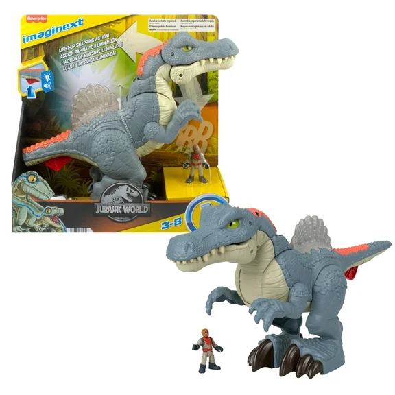 Imaginext Jurassic World Ultra Snap Spinosaurus Dinosaur Toy with Lights & Sounds, 2 Pieces