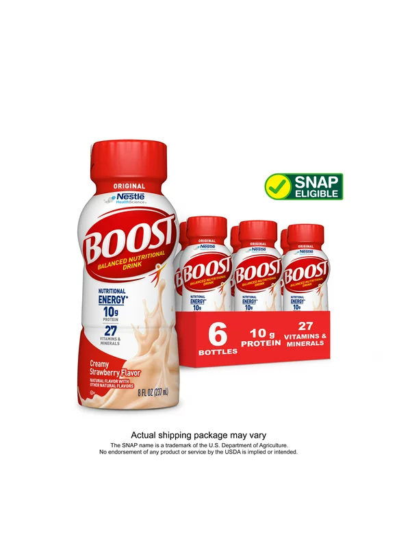 BOOST Original Nutritional Drink, Creamy Strawberry, 10g Protein, 6 - 8 fl oz Bottles