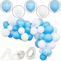 50-Pack Cloud Party Latex Balloons for Boy Baby Shower, Gender Reveal Party Supplies and Decorations, 12" Blue and White, Ribbon Included