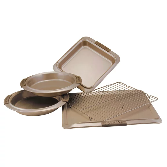 Anolon Advanced Bronze Nonstick Bakeware Set with Silicone Grips, 5-Piece