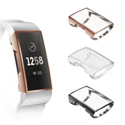 [3-Pack] Fintie Watch Frame for Fitbit Charge 3 / 3 SE - Soft TPU Plated Screen Protector Case Cover Bumper Shell