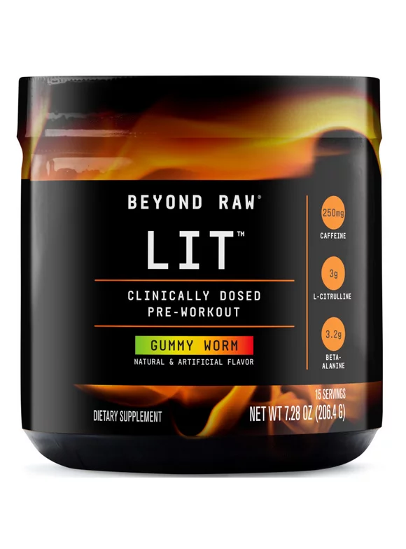 Beyond Raw® LIT™ Pre-Workout Powder, Gummy Worm, 250mg Caffeine, 7.44 oz