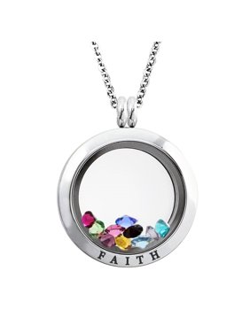 25 MM Stainless Steel Faith Engraved Floating Glass Charm Locket Pendant Necklace