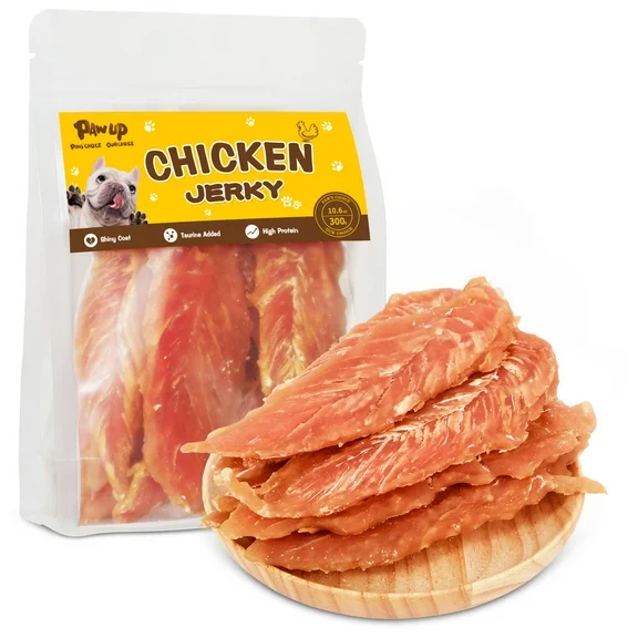 PAWUP Chicken Jerky Dog Treats, 1% Taurine Added, Grain Free,  10.4oz,  Rawhide Free Treats for Small Medium Large Dogs,