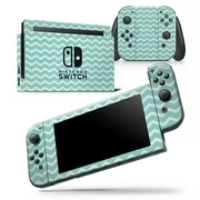 The Teal and White Chevron Pattern - Skin Wrap Decal Compatible with the Nintendo Switch Console + Dock + JoyCons Bundle