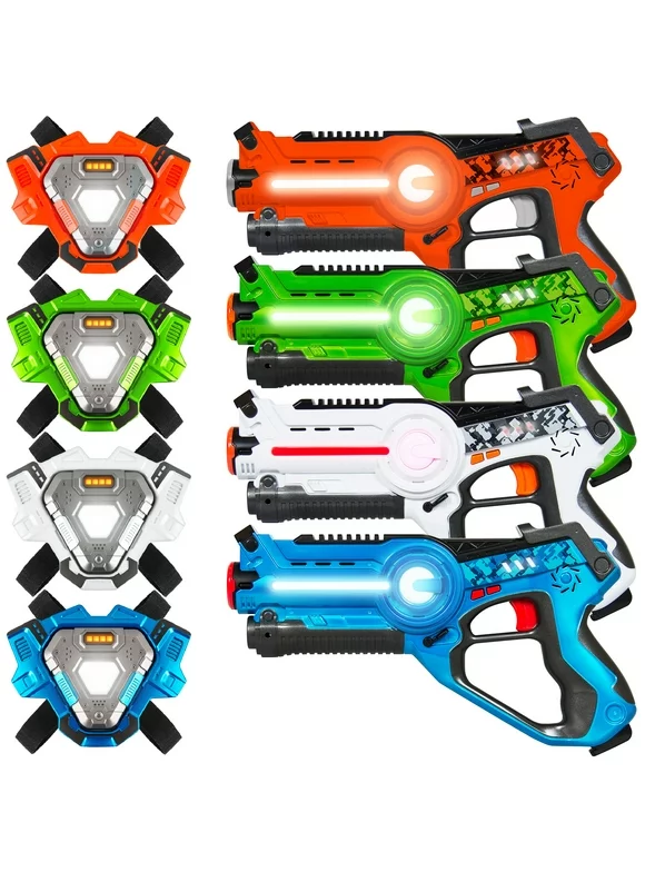 Best Choice Products Set of 4 Infrared Laser Tag Guns & Vest Set for Kids & Adults - Orange/Green/White/Blue