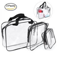Pretty See Makeup Bag/ Travel Toiletry Bag, Waterproof PVC, 3 Pieces, Clear/ Black