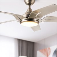 56" Indoor Ceiling Fan Brushed Nickel LED Light Reversible Motor &Remote w/5 Blades