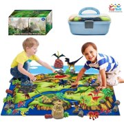 ToyVelt Dinosaur Play Set Dinosaur Toys Includes Dinosaur Figures, Trees, Rocks, PlayMat, And A Beautiful Container Create a Dino World Great Gift for Boys & Girls Ages 3,4,5,6, and Up