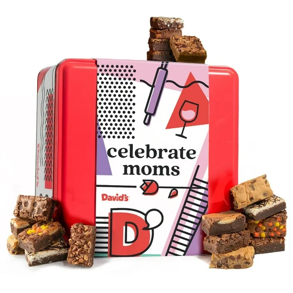 David's Cookies Mother's Day Gourmet Assorted Chocolate Brownies - Super Moist Freshly Baked Delicious Treats In Celebrate Moms Designed Tin - Ideal Gift For Moms This Mother's Day