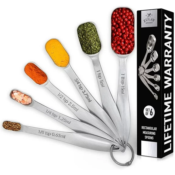 Zulay Kitchen Heavy Duty Stainless Steel Measuring Spoons Slim Design 6 Piece Measuring Spoons