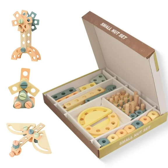 Kids Tool Set Toys, Wooden Montessori Toys for 3 4 5 Years Old Boys Girls, 56 Pcs Wooden Toddler Tool Kits in Box, Learning Educational Construction Toy, Birthday for Kids