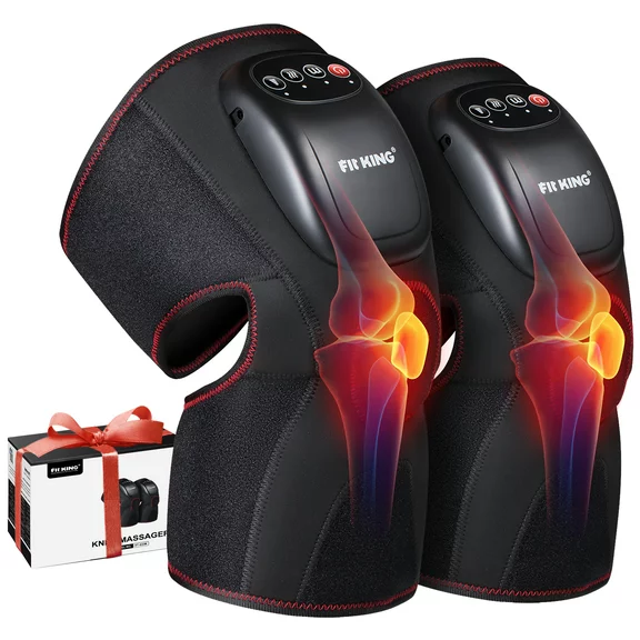 FIT KING Heated Knee Massager with Air Compression, Massage 3 Modes and 3 Levels for Swelling Stiff Joints, Stretched Ligament, Muscles Injuries FSA/HSA Eligible