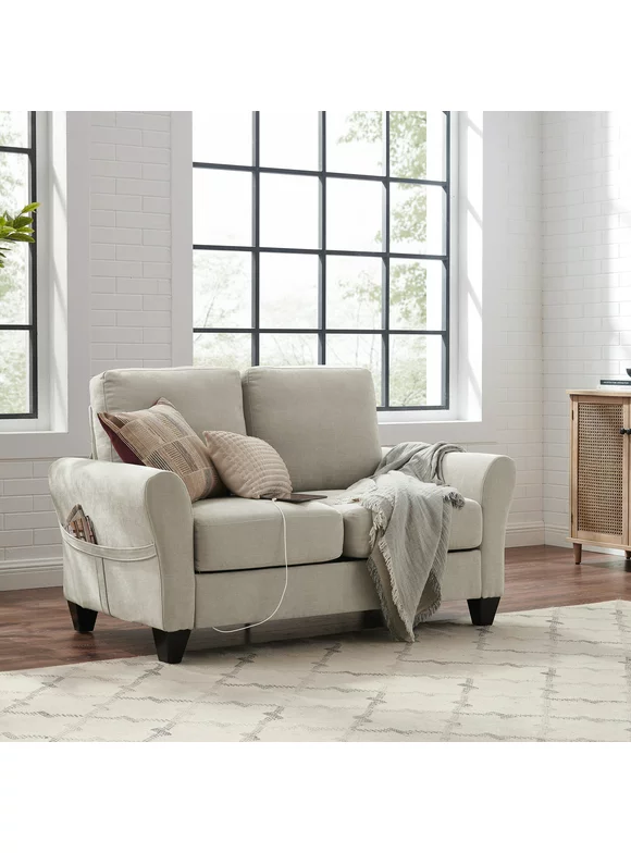 Naperville Loveseat with USB and Storage Pockets, Cream