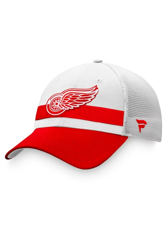 Men's Fanatics Branded White/Red Detroit Red Wings 2021 NHL Draft Authentic Pro On Stage Trucker Snapback Hat - OSFA