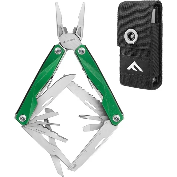 FLISSA Multitool, 16-in-1 Stainless Steel Multi Tool, EDC Multitool with Pocket Knife, Screwdriver, Pliers, Safety Locking and Sheath, Utility Multi-Tool for Camping Survival Outdoor Activities