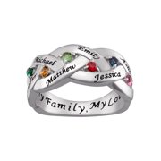 Personalized Women's Sterling Silver Family Name and Birthstone Ring