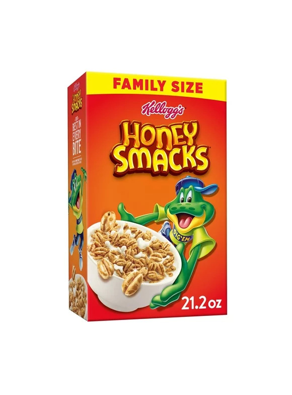 Kellogg's Honey Smacks Original Cold Breakfast Cereal, Family Size, 21.2 oz Box