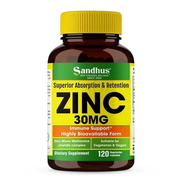 Sandhu's Zinc 30 mg, Immune Support Supplement for Men & Women, High in Absorption, 120 Count