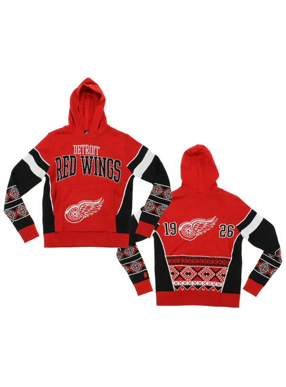 KLEW Youth Detroit Red Wings Holiday Ugly Hoodie, Red / Black