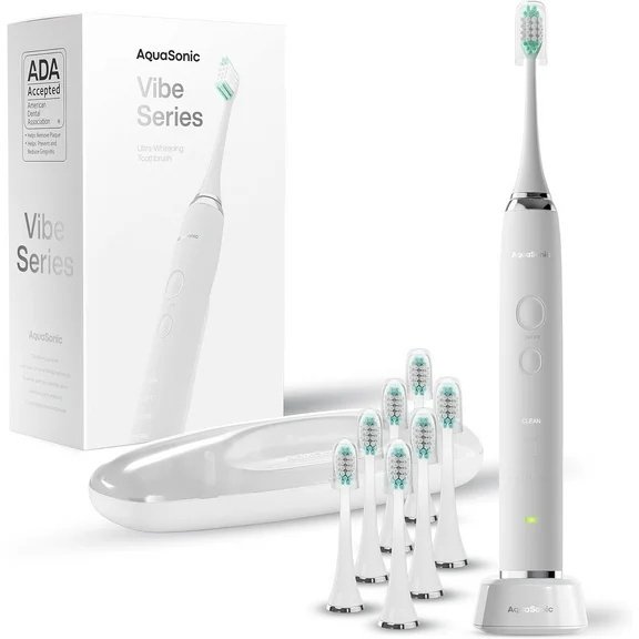 Aquasonic Electric Toothbrush Wireless Charging Ultra-Whitening Vibe Series, Optic White