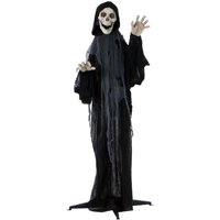 Haunted Hill Farm Life-Size Animated Grim Reaper Prop w/ Flashing Eyes and Ribs for Indoor or Outdoor Halloween Decoration, Battery-Operated
