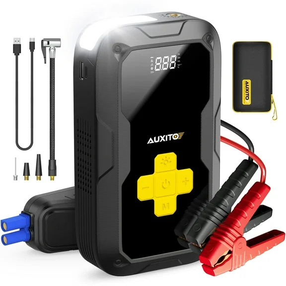 AUXITO Car Jump Starter with Air Compressor, 3500A 12V Portable Battery Jump Starter Box for All Gas or up to 8.0L Diesel with 120PSI Digital Tire Inflator, LED Light, USB Quick Charge