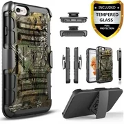 iPhone 6, iPhone 6S Phone Case, Dual Layers [Combo Holster] And Built-In Kickstand Bundled with [Tempered Glass Screen Protector] Hybird Shockproof And Circlemalls Stylus Pen (Camo)