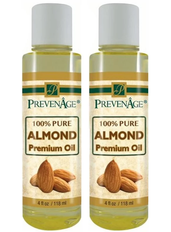 Almond Oil 4 Oz (118 mL) Pack of 2 - 100% Pure Organic Almond Oil for Skincare and Haircare - Premium Grade - Cold Pressed - Carrier Oil by Prevenage