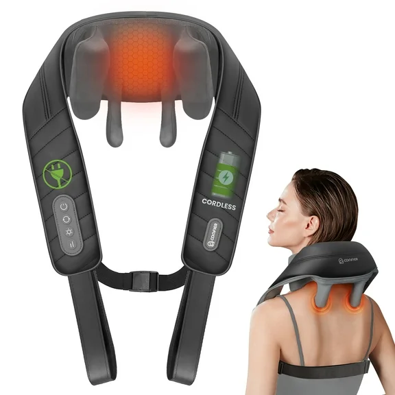 Comfier Rechargeable Neck Massager with Heat, Cordless 4D Kneading Neck Shoulder Back Massager for Pain Relief,  Black
