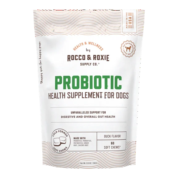 Rocco & Roxie Synbiotic Health Supplement Soft Chews for Dogs, Duck Flavor, 60 Count