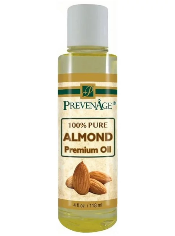 Almond Oil 4 oz  (118 ml) - Cold Pressed - Carrier Oil - 100% Pure Almond Oil for Skincare and Haircare by Prevenage Made in USA (FAST SHIPPING)