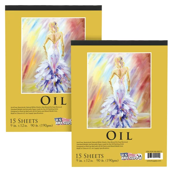 2 Pack of 9" x 12" Premium Heavy-Weight Oil Painting Paper Pad 90lbs (190gsm) 15-Sheets