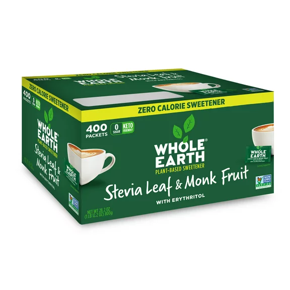 Whole Earth Stevia & Monk Fruit Zero Calorie Sweetener, 400 Packets