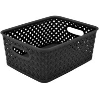 Simplify Resin Wicker Storage Bin Tote Basket Weave, Small, Black (10x8x4")