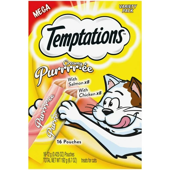 Temptations Creamy Puree Lickable Variety Pack Treats for Cats, 6.7 oz Pouch (16 Pack)