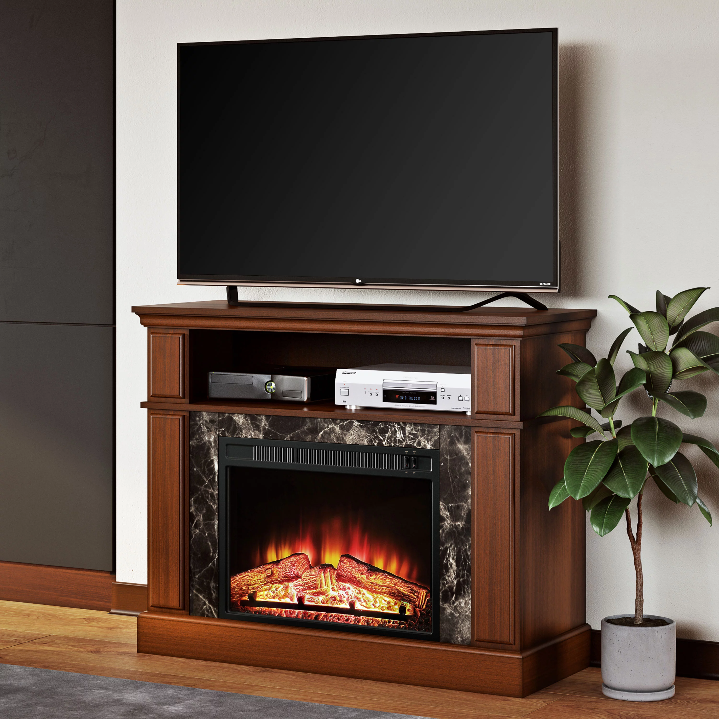 Mainstays Loring Media Fireplace for TVs up to 48", Cherry