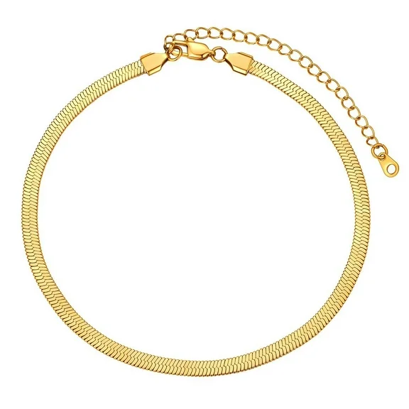 FOCALOOK Flat Snake Chain Herringbone Choker Necklace for Women Gifts Jewelry Gold 5MM 12 Inches