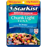 (6 pack) StarKist Reduced Sodium Chunk Light Tuna in Water, 2.6 oz Pouch