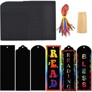30pcs Scratch Art Bookmarks for Kids, 3 Style Magic Rainbow DIY Bookmarks Art & Craft Paper Bookmark Gift Tags Party Favor Pack Activity Bulk Making Kit for Boys Girls Birthday Game Easter Gift