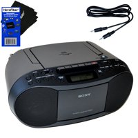 Sony Portable CD Player Boombox with AM/FM Radio & Cassette Tape Player + Auxiliary Cable for Smartphones, MP3 Players & HeroFiber Ultra Gentle Cleaning Cloth