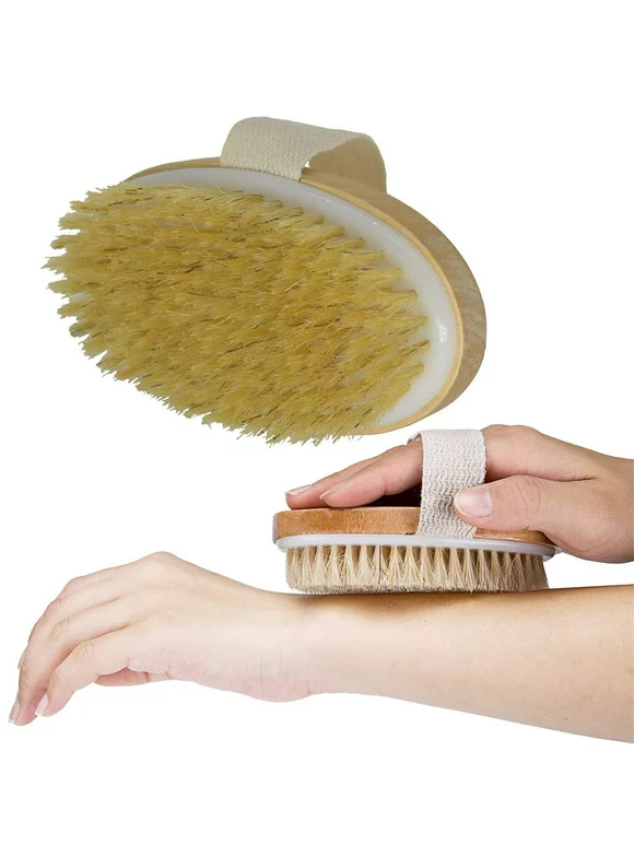 Oval Bath Dry full Body wash Brush, 100% Natural Bristles Back Scrubber, Dry And Wet, Improves Lymphatic Functions, Exfoliates, Stimulates Blood Circulation