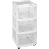 Homz 3 Drawer Medium Cart with Casters, White Frame and Clear Drawers