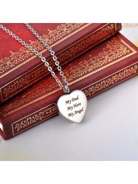 My Dad My Hero My Angel Stainless steel Silver Heart Cremation Jewelry Memorial Keepsake Ashes Urn Holder Necklace