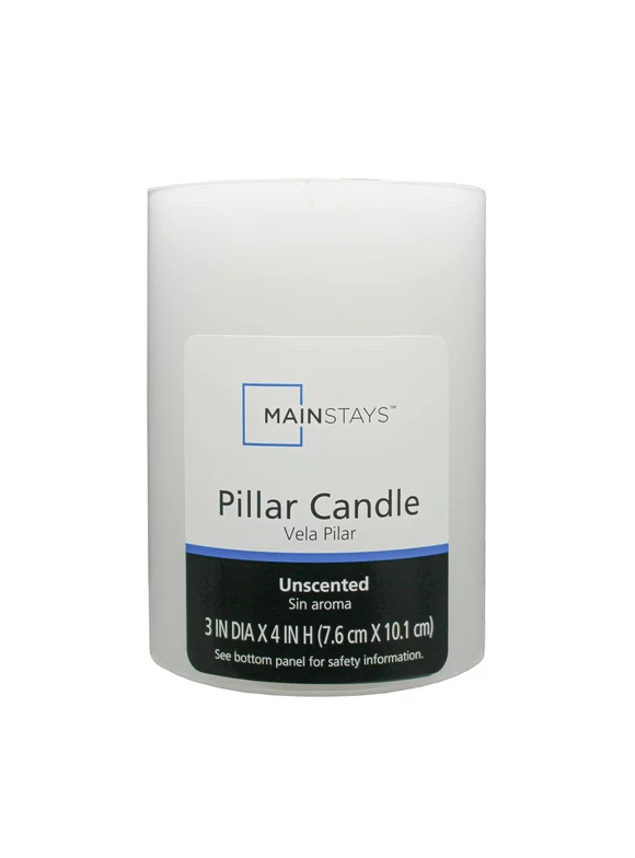 Mainstays Unscented Pillar Candles, 3x4 inches, White