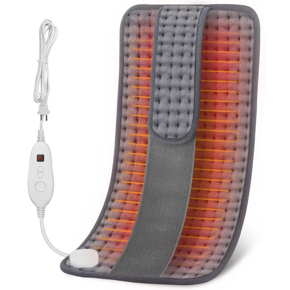 Comfier Heating Pads for Back Pain Relief 12X24'' Electric Heated Back Wrap with Strap, 6 Heat Settings & Auto Shut Off, UL Certified Gray