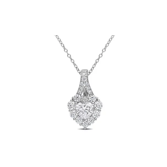 1.98 Carat (Ctw) Lab-Created Moissanite Heart Halo Pendant Necklace in Sterling Silver with Chain